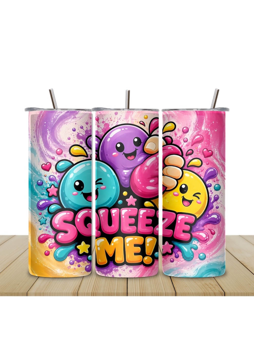 Squeeze Me! Colorful Cartoon Splash Stainless Tumbler